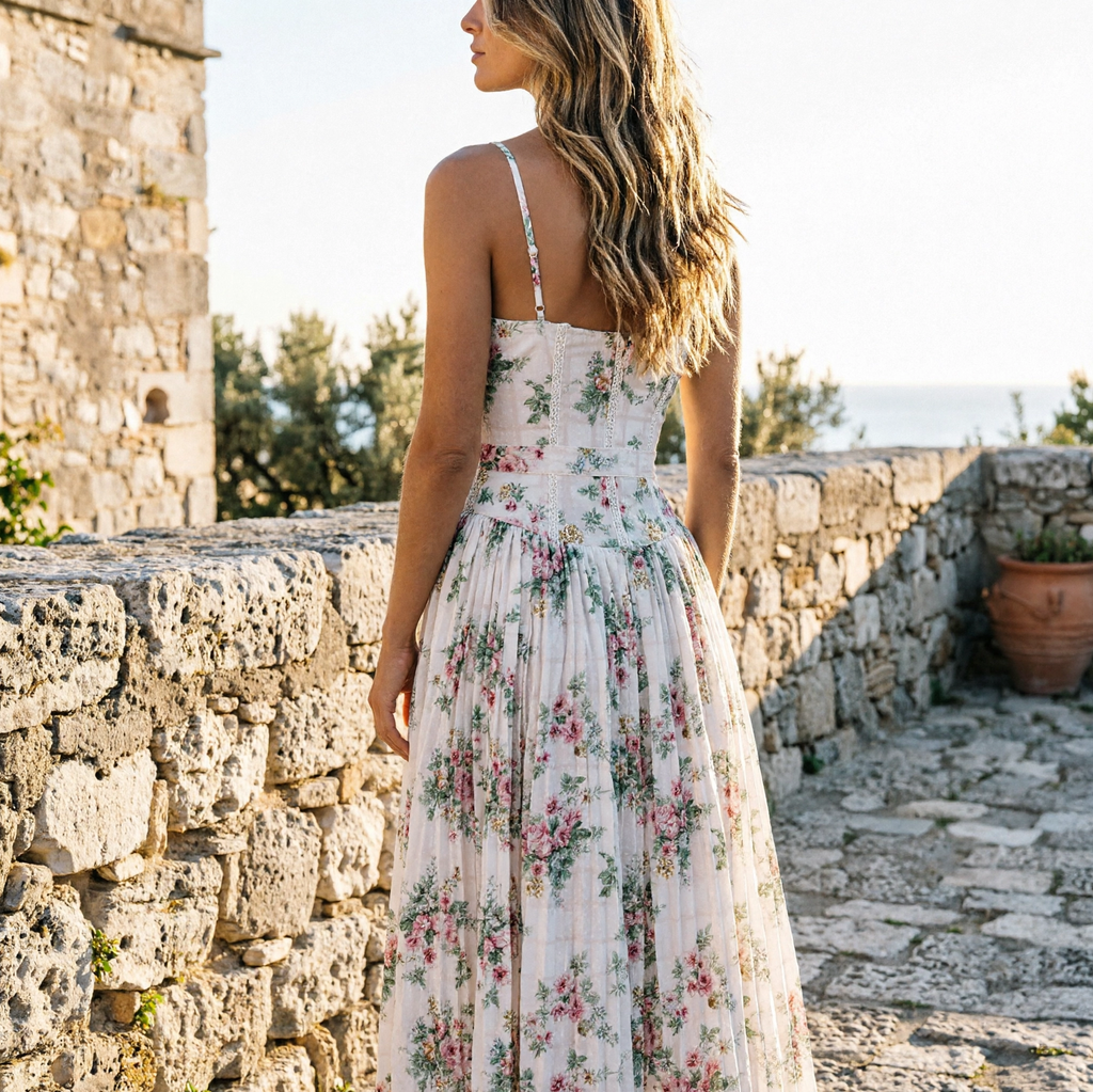 Vestido midi floral con corset
