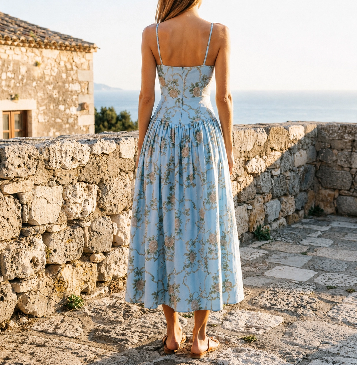 Vestido midi floral con tirantes boho