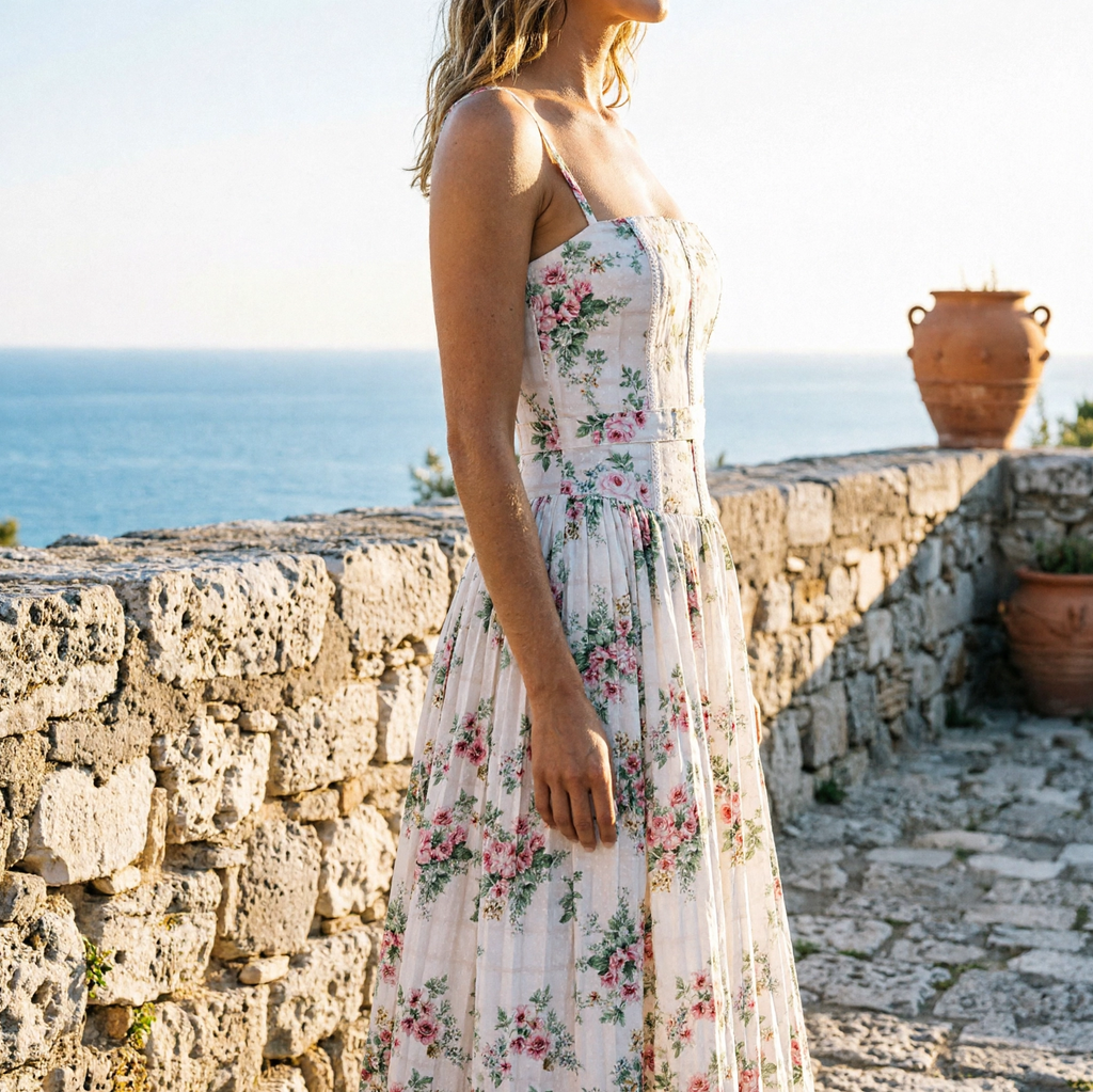 Vestido midi floral con corset