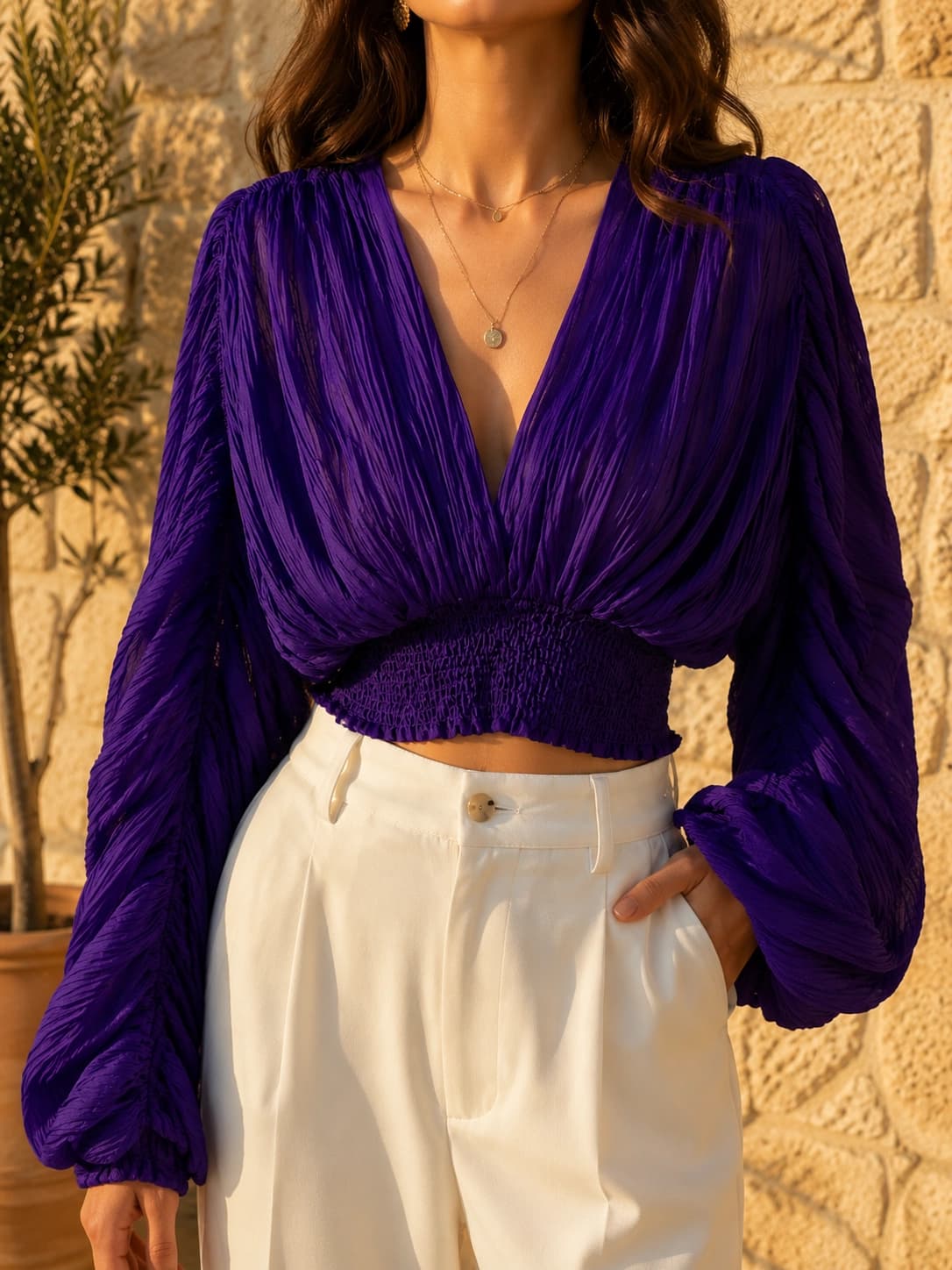 Daniela | Blusa drapeada de manga abombada