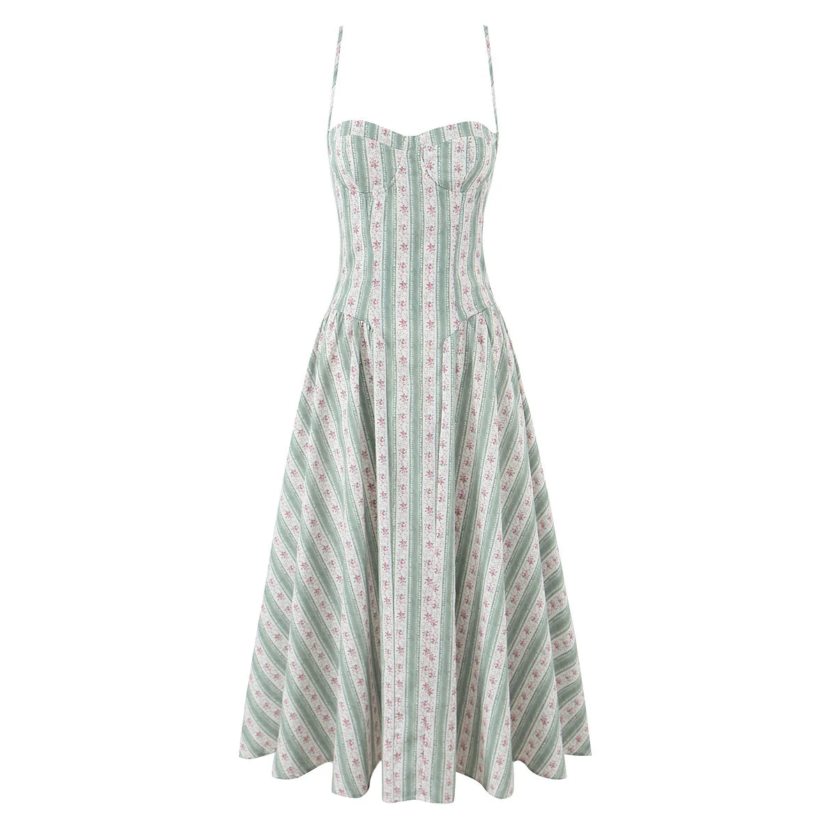 Vestido midi de algodón con tirantes y rayas