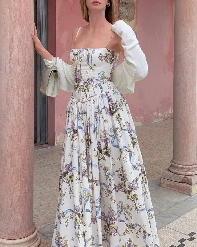 Vestido midi floral con tirantes boho