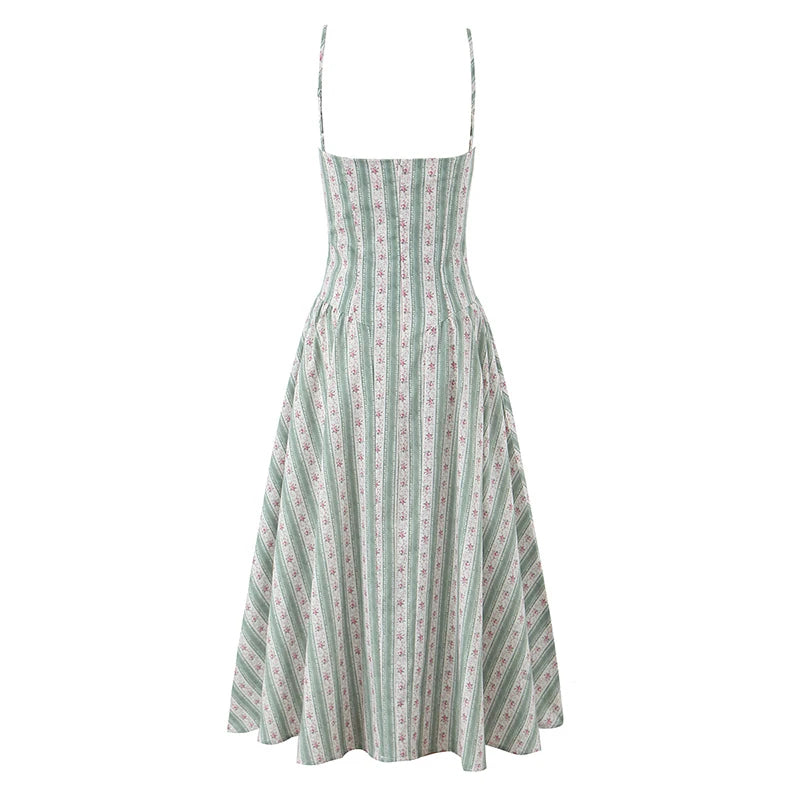 Vestido midi de algodón con tirantes y rayas