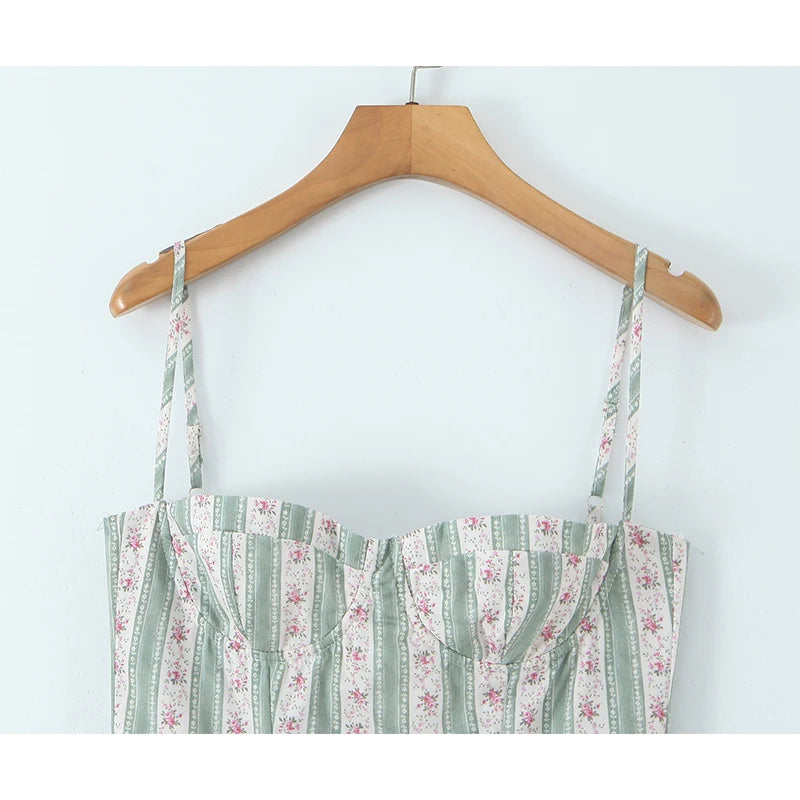 Vestido midi de algodón con tirantes y rayas