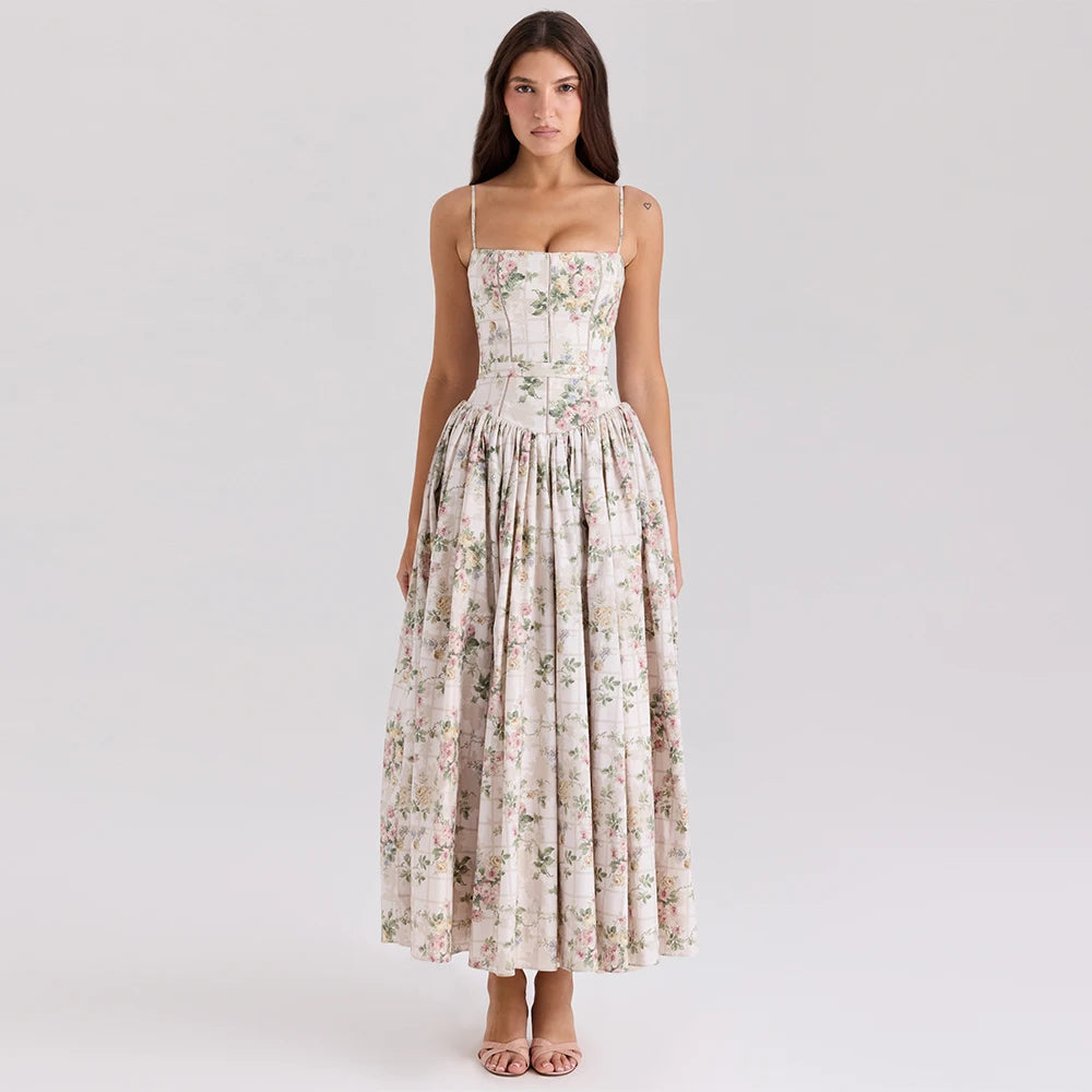 Vestido midi floral con corset