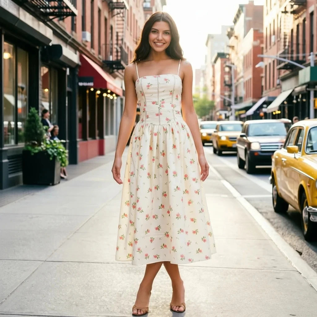 Vestido midi floral con corset
