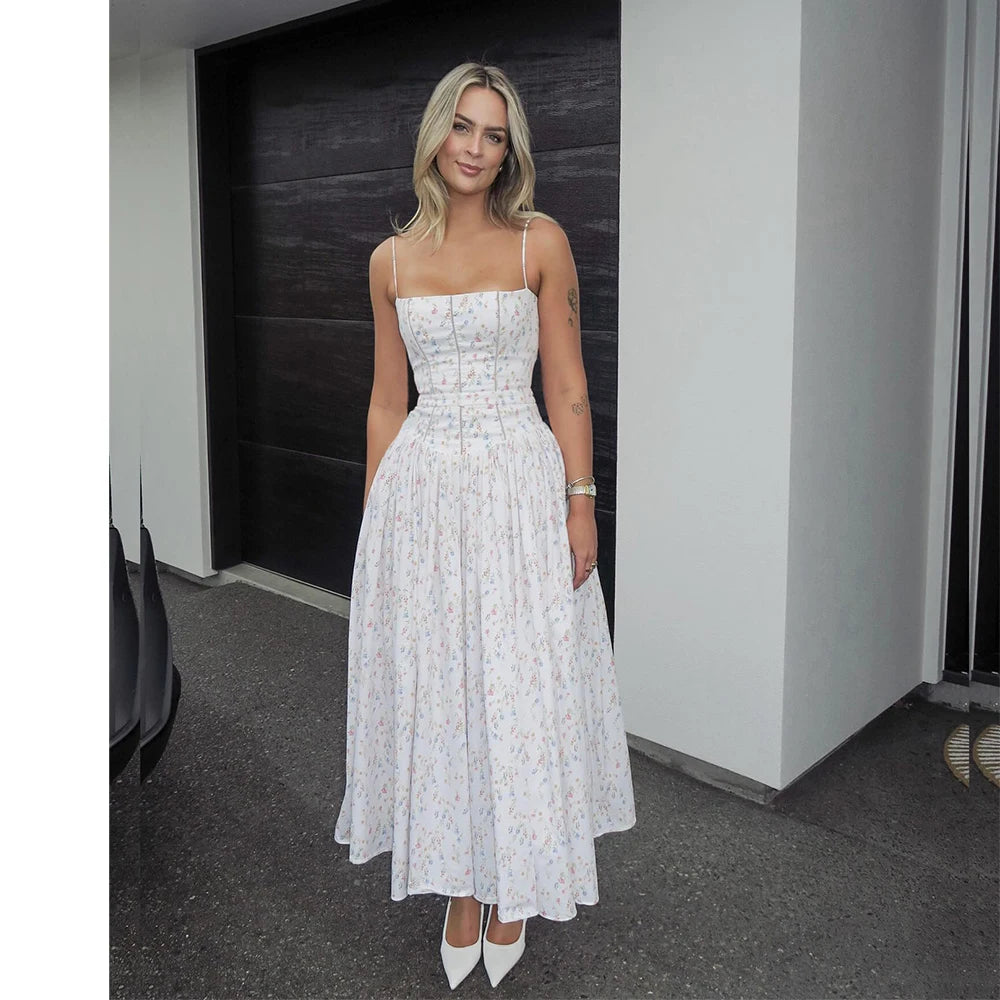 Vestido midi floral con corset