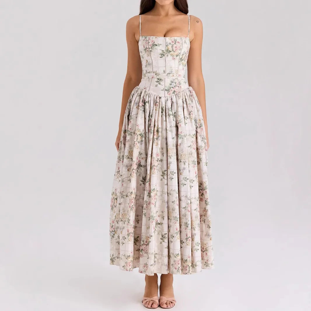 Vestido midi floral con tirantes boho