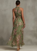 Livia | Vestido Maxi Halter Floral Elegante