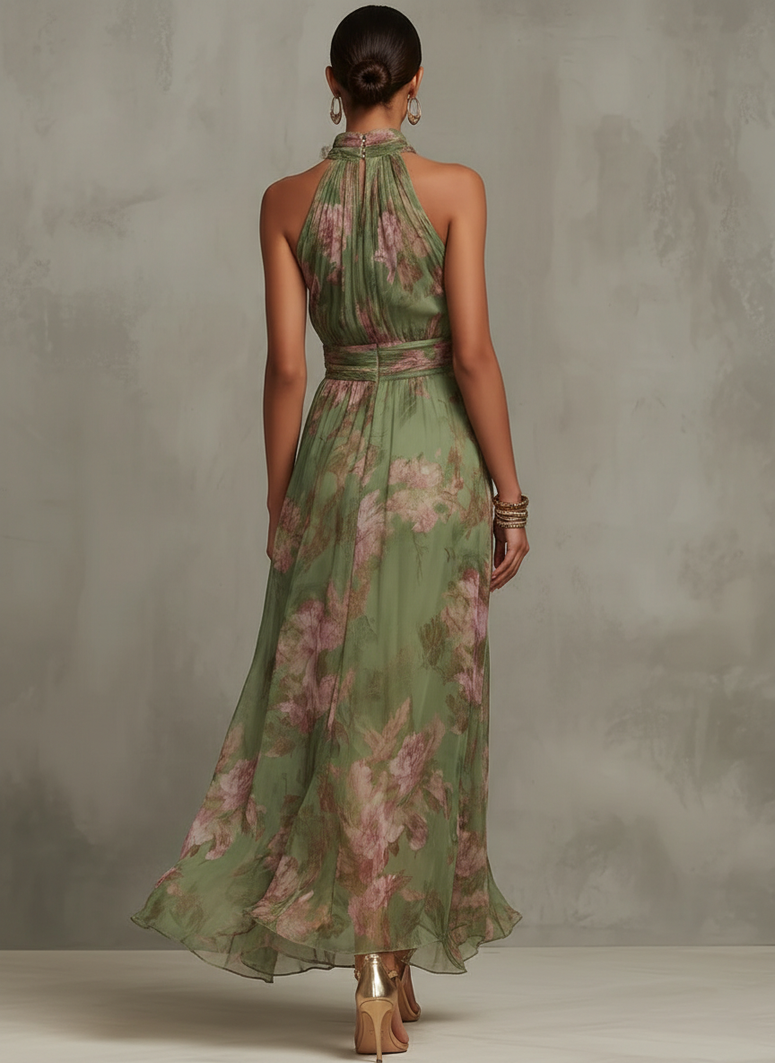 Livia | Vestido Maxi Halter Floral Elegante